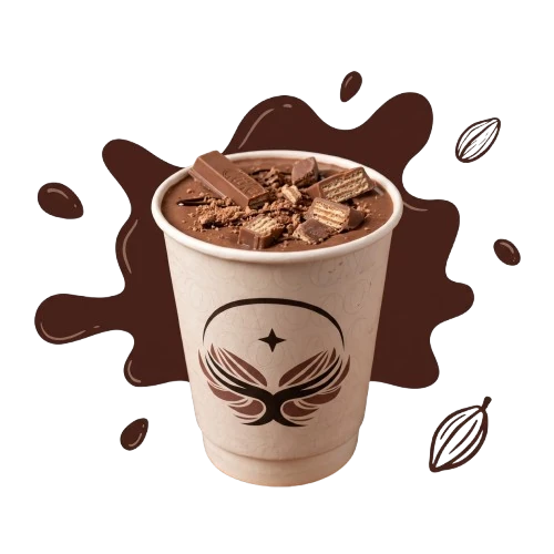 Cocova cold cocoa topped with crisp KitKat wafer bars