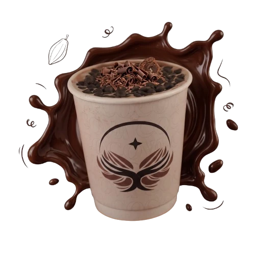 Cold cocoa crowned with dark chocolate drops